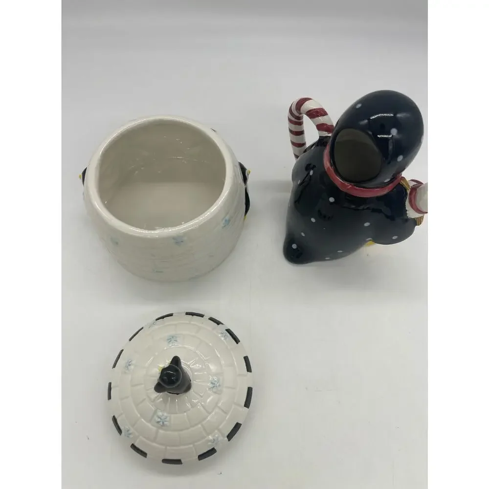 Sakura Penguins Igloo Sugar Bowl and Creamer Hand Painted